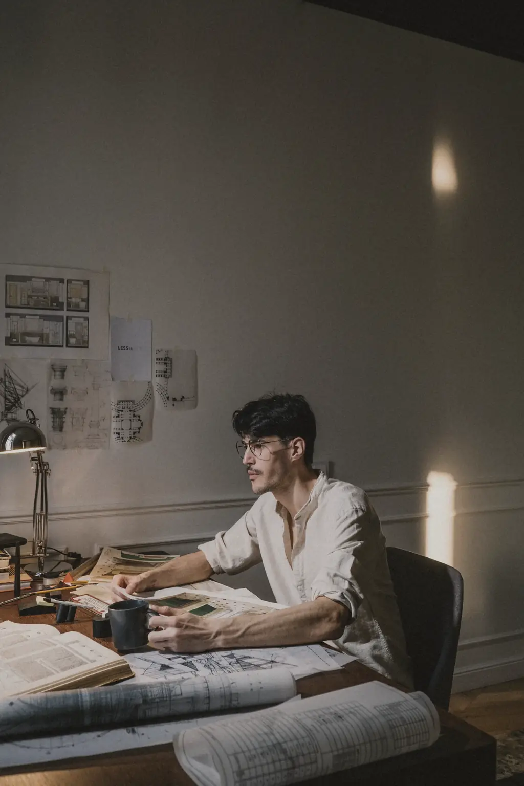Emprendedora trabajando en un estudio iluminado por el sol
