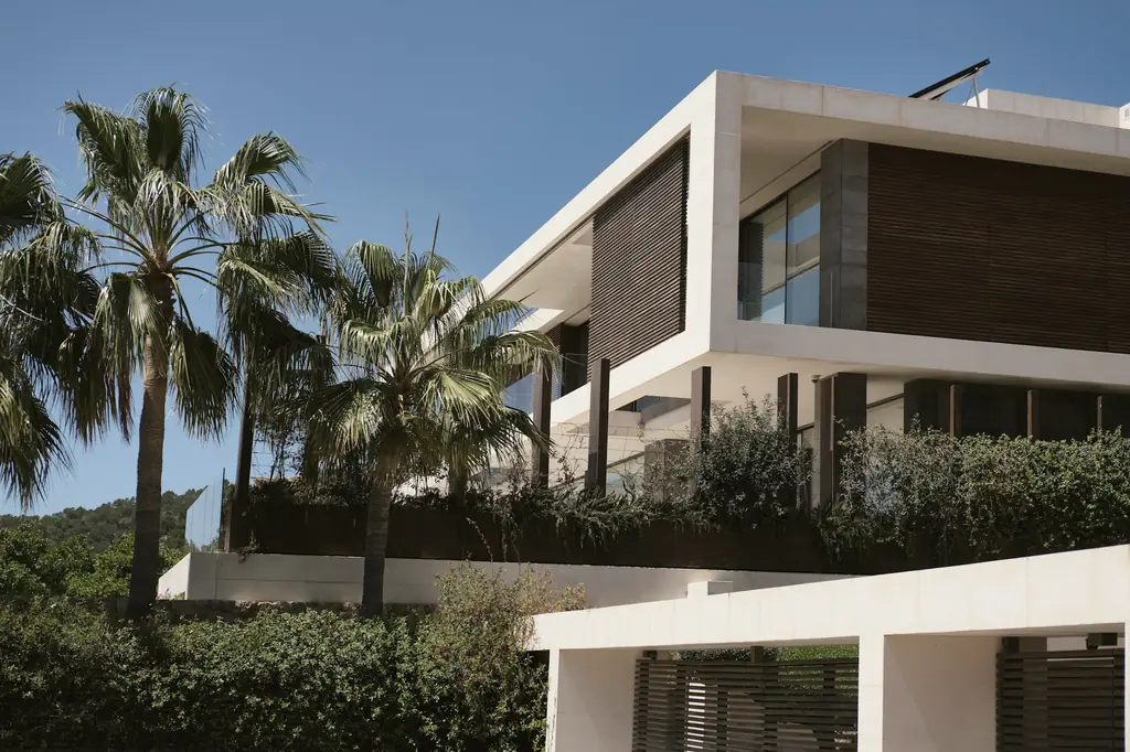 Residencia contemporánea rodeada de palmeras